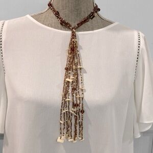 Sea shell White and Brown beaded waterfall Necklace